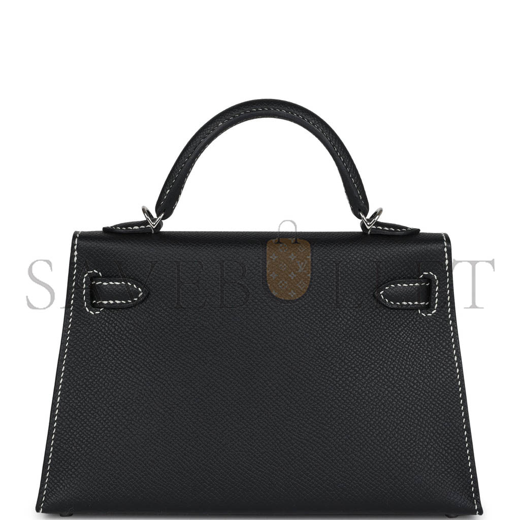 HERMÈS MINI KELLY II BLACK VERSO EPSOM PALLADIUM HARDWARE (19*12*5.5cm)